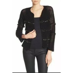 Black Joie Black Embellished Crochet Cardigan NWT